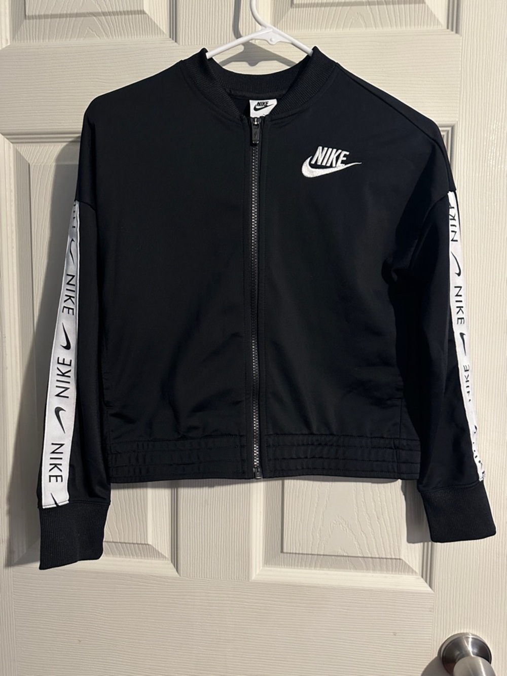 Nike Black Zip-Up Jean Style Jacket with White Logo Tape